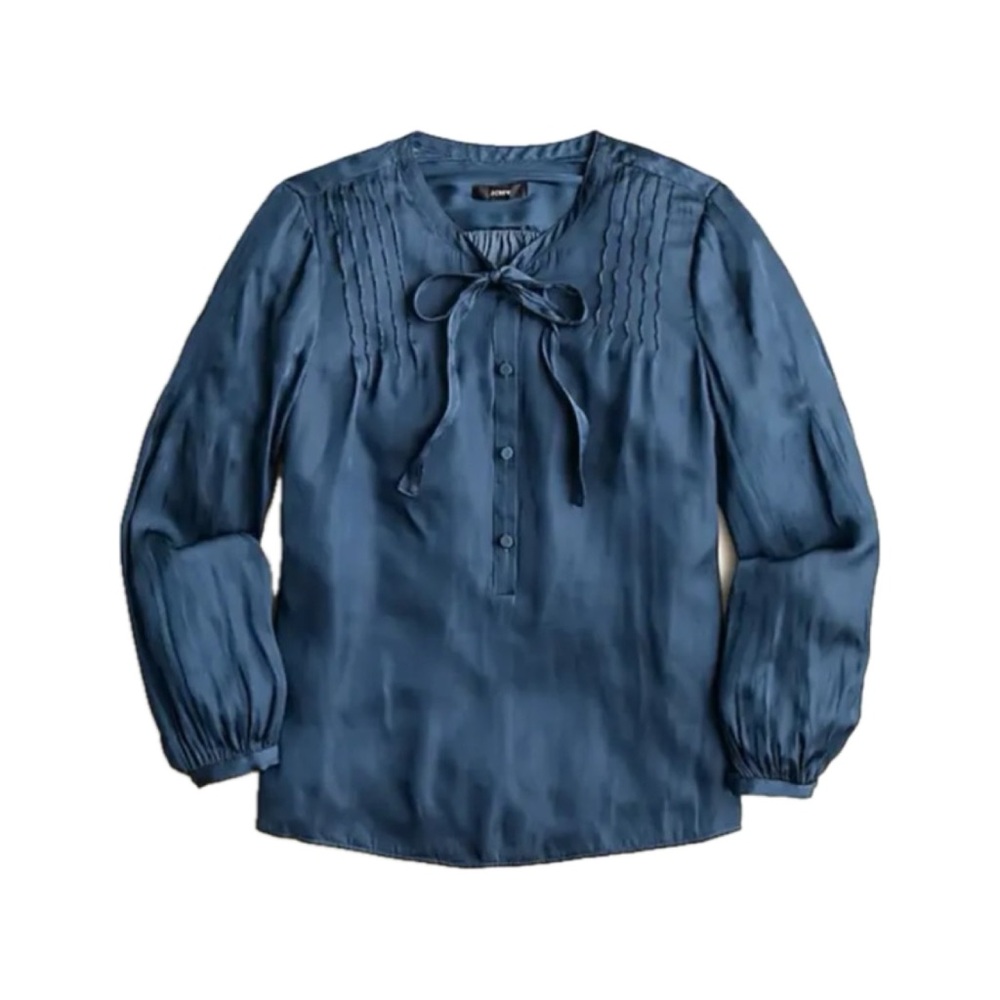 J. Crew Featherweight Satin Tie-Neck Top in Midnight Navy
